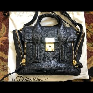 3.1 Phillip Lim Black Leather Pashli Mini Satchel Crossbody Bag Golden Hardware